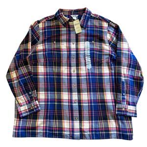 NWT Duluth Women's Free Swingin' Plaid Button Flannel Shirt Pink Blue Yellow 2X
